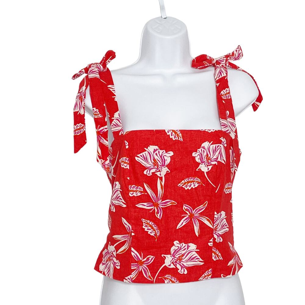 Joie Linen Tank Top Blouse Floral Tie Shoulder Size 2 NEW FLAWED